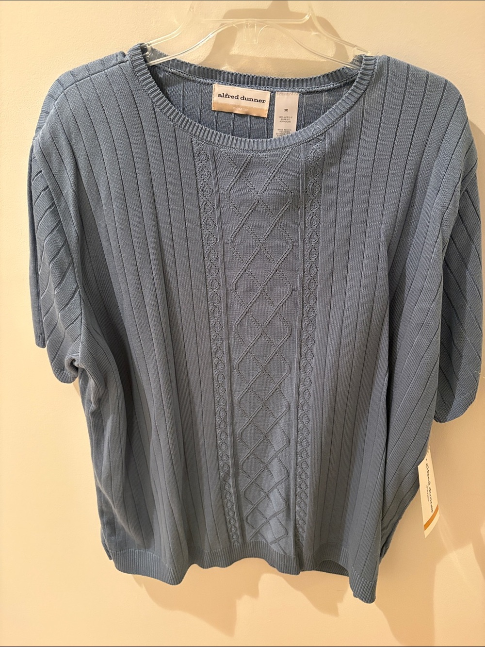 Alfred Dunner Blue Ribbed Short Sleeve Knit Top